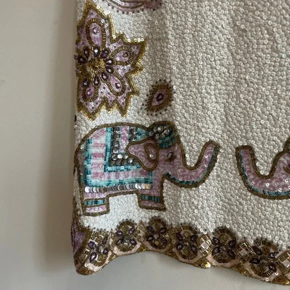 Calypso St. Barth Sequin Linen Mini Dress Size M White Pink Boho Resortwear - Picture 3 of 9